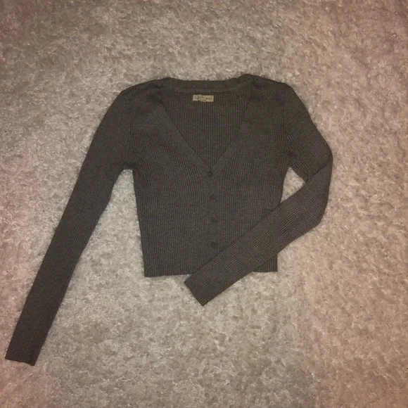 Grey Ribbed Crop Top - Picture 2 of 3